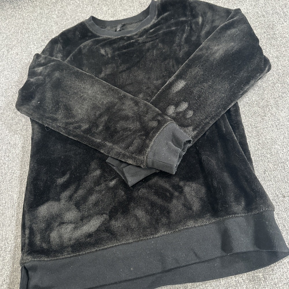 Calia Womens Black Velour‎ Crewneck Pullover Sweatshirt Size Medium Soft